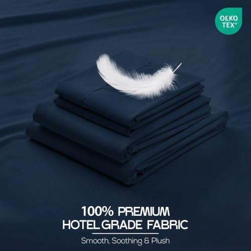 Image of 10-Pack Hotel Queen Sheet Set, Soft Brushed Microfiber Hotel Sheets, Hotel Quality Bedding,Deep Pocket, Shrink & Fade Resistant, Easy Care, Navy