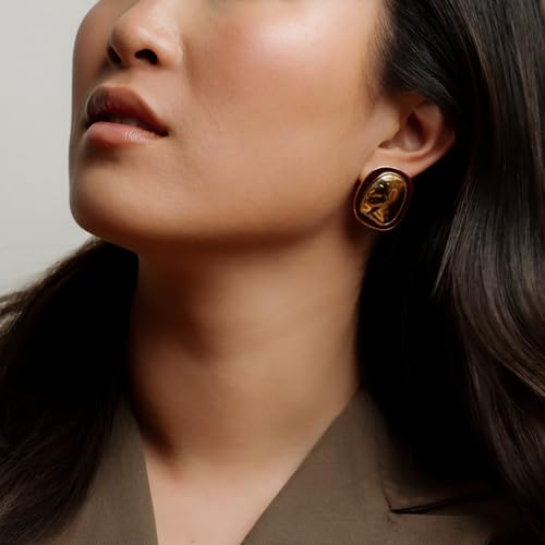 Hammered Gold & Maroon Oval Statement Earrings – Bold Lightweight Fashion Jewelry for Women3