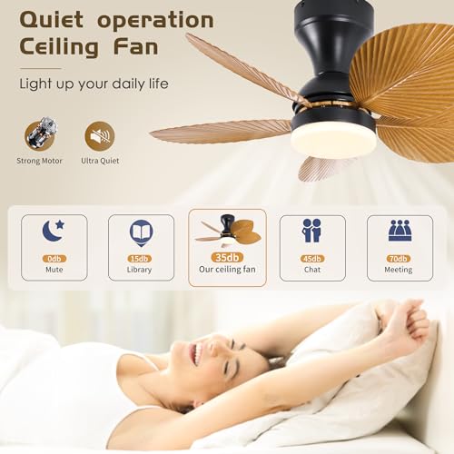 She's home 5 Palm Leaf Ceiling Fan with Light and Remote Control, Tropical Coastal Outdoor Ceiling Fans for Patios, Outside,Bedroom,Ktchen - Image 5
