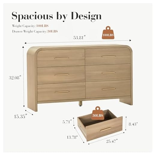 EliteSet Modern Curved 6-Drawer Dresser