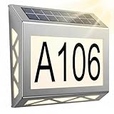 Solar Hausnummernleuchte, Hausnummer Beleuchtet Solar 8 LEDs, Beleuchtete Hausnummer mit LED Beleuchtung aus Edelstahl IPX5, Automatische Tag- und Nachterkennung, 10 Lumen