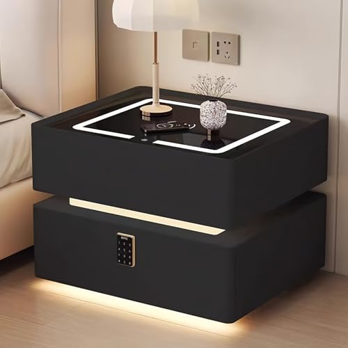 Mesita de noche flotante con estación de carga inalámbrica, mesita de noche LED con bloqueo de contraseña para dormitorio, sala de estar, oficina