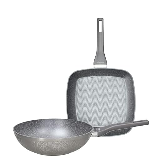 Tognana Deep Moon Set 2 pezzi, Wok 28 cm + Grill 28 x 28 cm