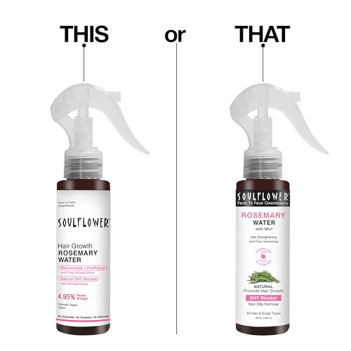Image of Soulflower Rosemary Water Spray for Hair Growth | Niacinamide & Mint | Hair Regrowth Spray | Instant Shine | Strengthens Hair Roots & Strand | Anti Hair Fall Cooling & Relaxing | All Hair Types 100ml