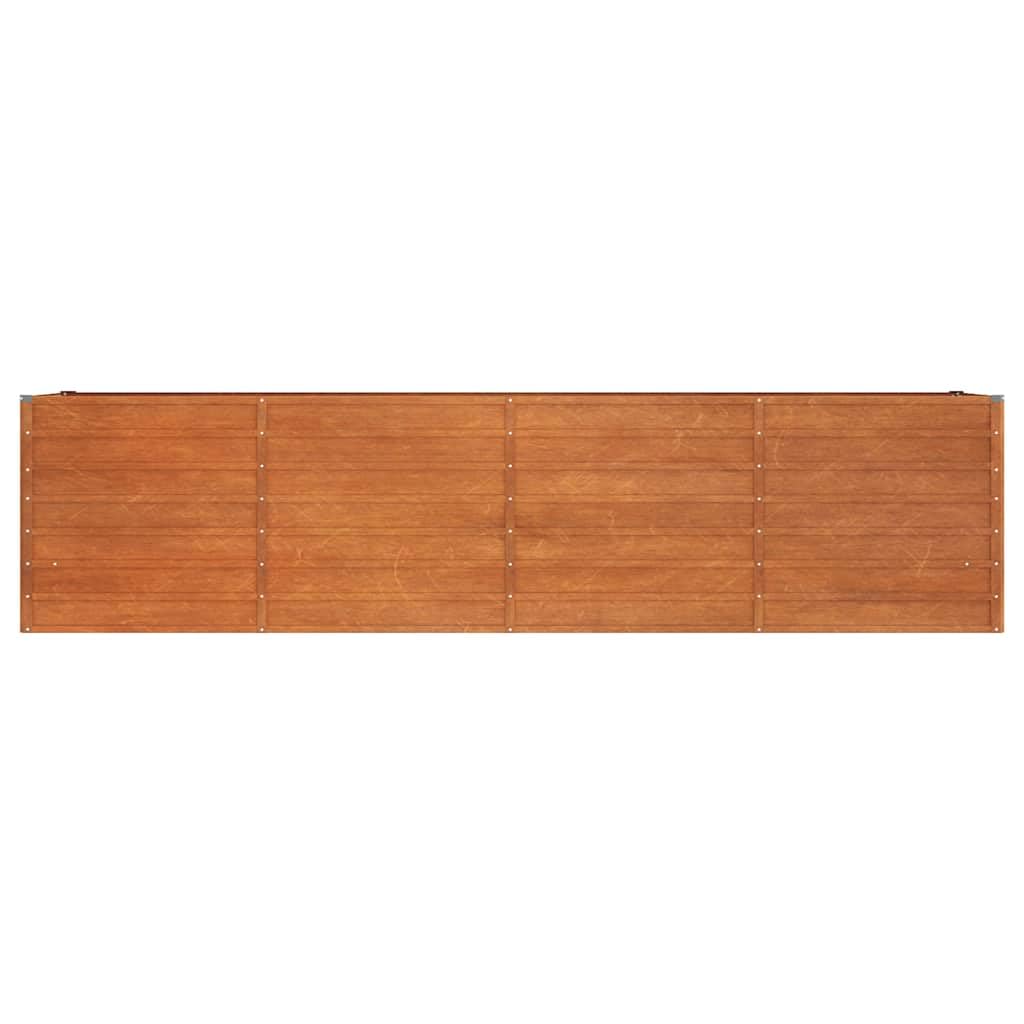 Podwyższona donica kortenowska rdzawa 320x80x77 cm, duża skrzynia ogrodowa do warzyw i kwiatów, antykorozyjna stal corten na taras i balkon, bezpieczne zagięte brzegi, otwarte dno