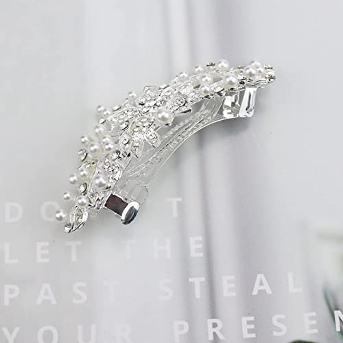 3 Pcs Large Diamante Flower Silver Leafy Barrette Vintage Antique Style Hair Clip Flower Crystal Pearl Barrette Hair Accessories For Women #TOP5