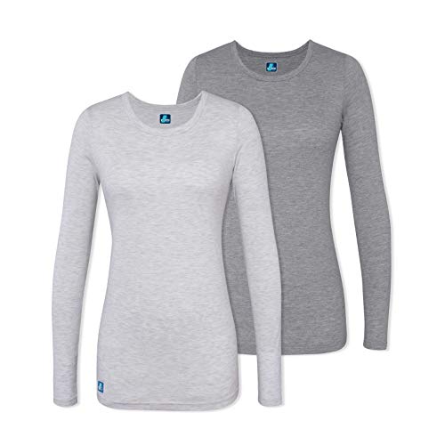 Adar Underscrubs for Women Multi Color 2 Pack - Long Sleeve Underscrub Comfort Tee - 2902M - Dark Marl Grey/Marl Grey - M