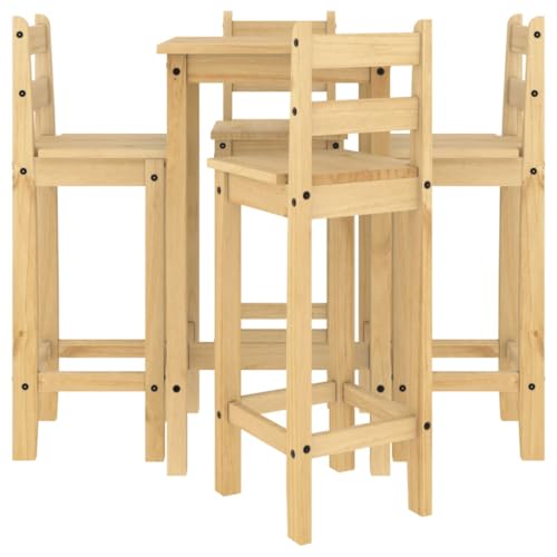 vidaXL Bar Set 5-TLG., Bartisch mit 4 Barhocker, Stehtisch Bistrotisch Barstühle für Esszimmer Küche Wohnzimmer, Bartresen Küchentisch Stühle, Massivholz Kiefer