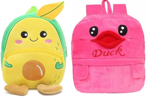 Image of blue tree Cute Boy's and Girl's Plush Bag Medium Quality Full Embroidery Designs Mini Travel Backpack Mango (Mango-Pink Duck)