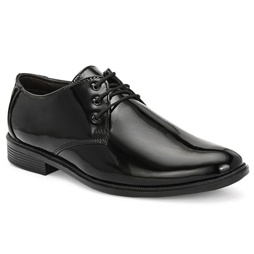 Image of Men's High-Gloss Patent Synthetic Leather Derby Shoes, Black, Lightweight Airmix Sole, Formal