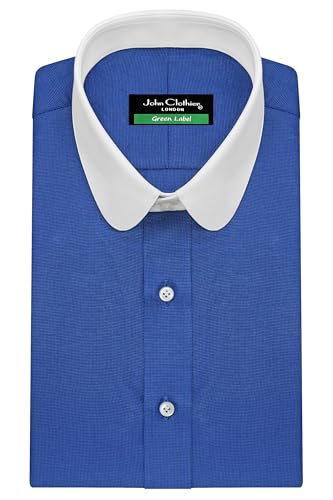 Penny Round Collar Vintage Bankers Royal Blue Oxford 100% Cotton Shirt Long Sleeve 1930's 1950's Retro Edwardian Style