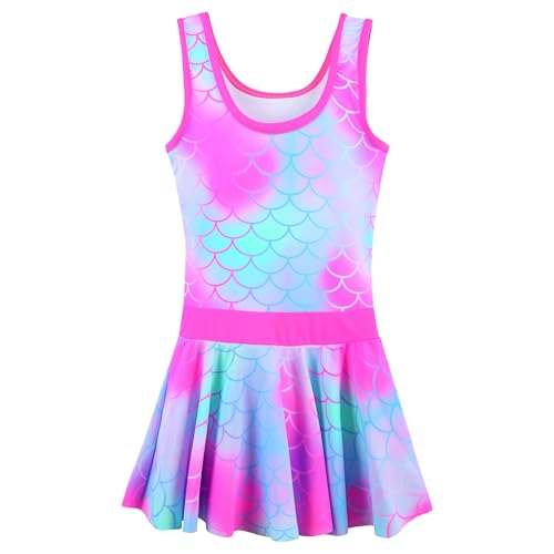 Image of Girls Swimsuit One Piece UPF 50+ Floral Skirted Bathing Suit Modest Beach Swim Dress 3-11 Years