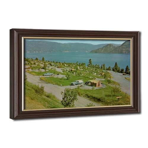 Toile camping lac Okanagan décoration murale rétro haute qualité