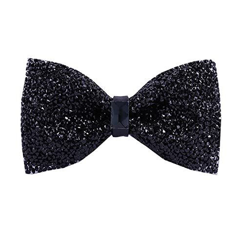 Huliyhus Men's Pre-tied Bow Ties Party Banquet Bowties Sparkling Rhinestone Bow Ties for Wedding Party (Black)
