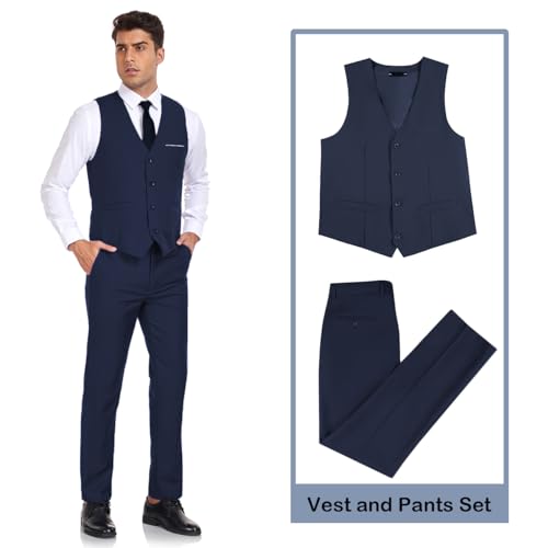 Men's Suit 2 Pieces Slim Fit Dress Vest and Pants Set Prom Suits for Mens Formal Wedding Party Tuxedo3