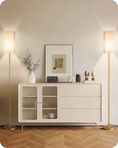 Image of 2Pack Floor Lamp, Pole with Foot Switch, Modern Standing Lamp Lampshade, Minimalist Freestanding Lamp (Bulb Not Included), for Living Room,Bedroom,Office,ETL Listed,Gold and Beige DE07LDP205