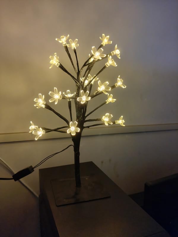 HEADLY 24-LED Bonsai Tree Touch Lamp Cherry Blossom Twig Tree Desk Tabletop Switch Night Tree Decor Fairy Lights Candle for Festivals,Diwali, Gifts, Decoration (Warm White)