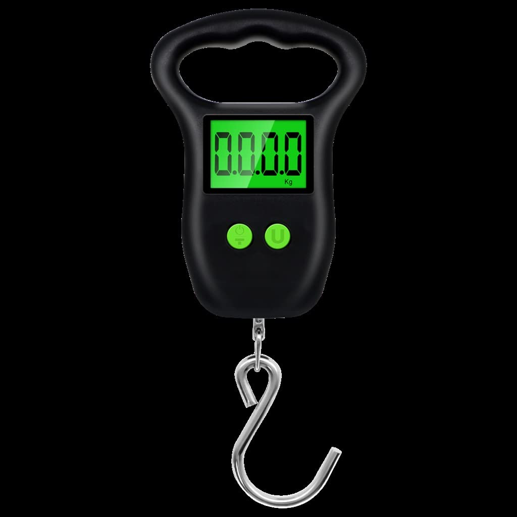 Przenośna cyfrowa waga bagażowa 50 kg 10 g hak do ryb waga wisząca taśma miernicza podświetlany wyświetlacz LCD waga(