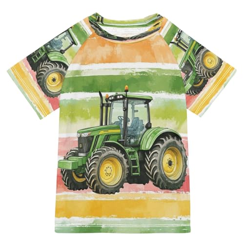 Kids Swimsuit Tractor Rainbow Machine Sunscreen T-Shirts Swimwear Sets UPF 50+ - Main Image