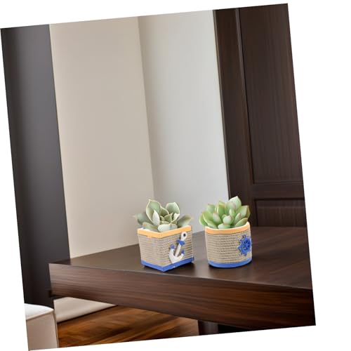 Pots à cactus en ciment motif océan lot de 2 design beige et gris - 7