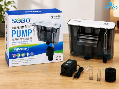 Image of Sobo WP-308H Slim Hang-On Filter | 5.8W, 580L /H | AC 220-240V | For 1Ft-1.5Ft Aquarium | ABS Builda | Adjustable Flow | Max Flow: 580l /h | Height 19 Cm