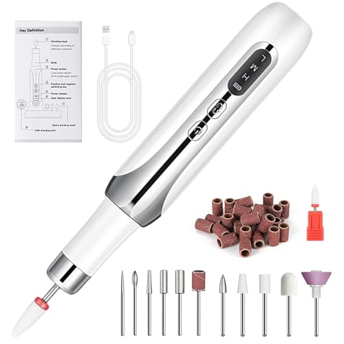 Professional Electric Nail File: Cordless Rechargeable Nail Drill Kit with 12 Drill Bits and 6 Sanding Bands Electric File for Nails Toenail Acrylic and Gel Nails - 3 Speeds Adjustable