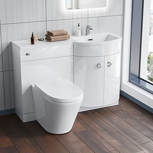 Nes Home 1100 mm Right Hand Side Sink White Combination Vanity Unit With Rimless Toilet