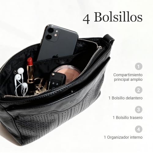 Laura Valle Bolso Bandolera Mujer Mediano Modelo Bella – Bolso Bandolera Mujer De Piel Auténtica Con Estilo Juvenil Y Cremalleras Seguras Ideal Para Bolso Hombro y Uso Diario (Negro) - imagen 5
