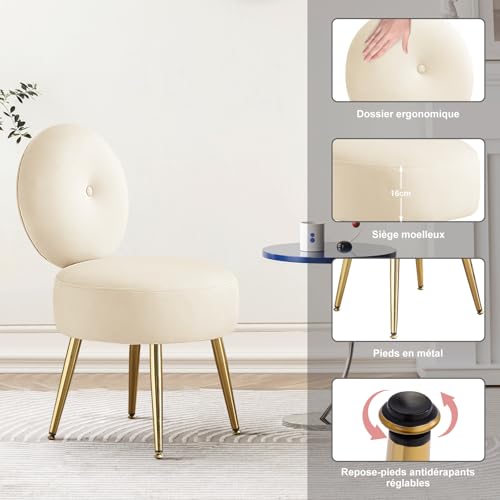 Fauteuil Coiffeuse Velours Beige Pieds Dorés Ckaff