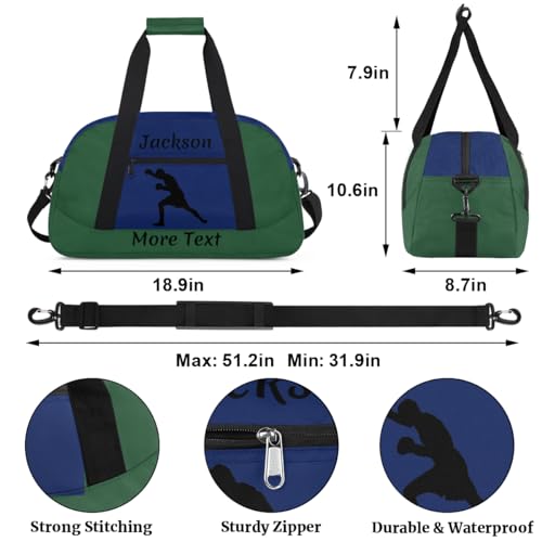 Personalized Kids Duffle Bag for Boys, Custom Sport Gym Bag with Name, Fit School Practice, or Overnight Weekender Travel Dark Green Boxing2