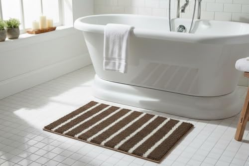 Homitecture Embossed Super Soft Anti Skid (40x60 cm) Super Absorbent Mats Microfibre 2000 GSM Door Mats for Home/Bathroom/Bedroom/Kitchen/Floor Mat (Pack of 1) Pattren - Solid (Slim line Brown)