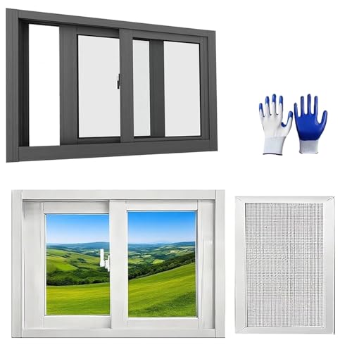 Basement Window, Mobile Home Windows Replacement, Aluminum White Sliding Windows with Screen for Houses Bathroom Shed Rv Garage 50 46 42 40 38 36 32 30 28 24 20 Inch(Black,37 x 22in)
