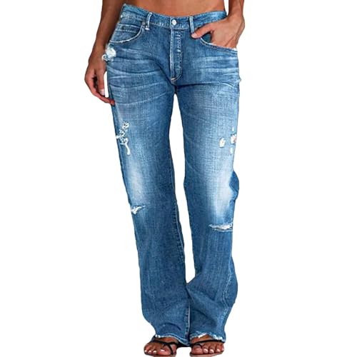 Akivide Loose Distressed Jean for Women Baggy Ripped Straight Leg Mid Waist Boyfriend Denim Pants2