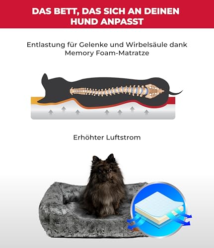 HS-Hundebett® Kuschelbett Deluxe Exklusiv S (60x75 cm) – Orthopädisches Hundebett mit Memory Foam & Anti-Rutsch – Waschbar – Shadow – Made in DE