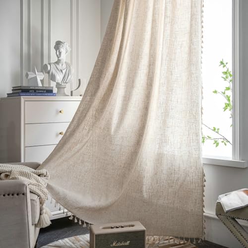 Daesar Semi Blackout Curtains for Bedroom 2 Panels, Polyester Linen Rod Pocket Window Curtains 59