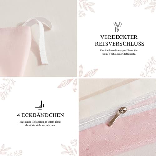 Tospass Mädchen Bettwäsche 135x200 Rosa Beige Herz Schleifen Bettwäsche Set – Ansicht 6