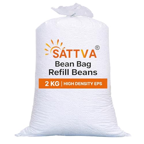 Image of SATTVA Bean Bag Refill Pack 2 KG for Bean Bag, Sofa, Pouffes | High Density Beans Fillers for Bean Bags | (White) (Sold only for Bean Bag Refilling Purposes, not to be Used Loose in Any Other Form)