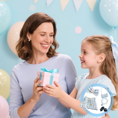 Blaue Puppe Kleidung 17cm Puppen Klassiker Check Elegante Puppe Kleidung Zubehör Set mit Kleidern Haarclips Tasche Schuhe Halskette für Mädchen Geburtstagsgeschenk, Keine Puppe