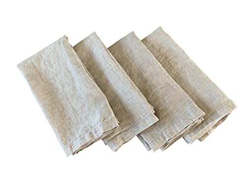 Linen Napkins – 100% French Flax – Stonewashed Pure Linen Cloth Napkins –...