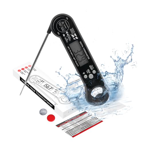 Grilling Thermometer with Probe Fridge Magnet and Bottle Opener, Digital Meat Thermometer with Rotating Screen, Instant Read, Waterproof, Backlight, for Cooking, BBQ, Deep Fry