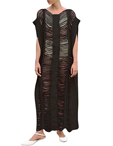 Bsubseach Women Crochet Hollow Out Swimsuit Cover Ups Knitted Beach Tank Dress