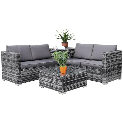Enjoy Fit Rattan Polyrattan Lounge Sitzgruppe guarnición Gartenmöbel de 4 asientos, sofá, Aufbewahrungsbox de cojines