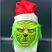 casapre Green Monster Christmas Mask and Gloves Set, Latex Holiday Costume Accessory, Adult Size, Classic Style with Santa Hat