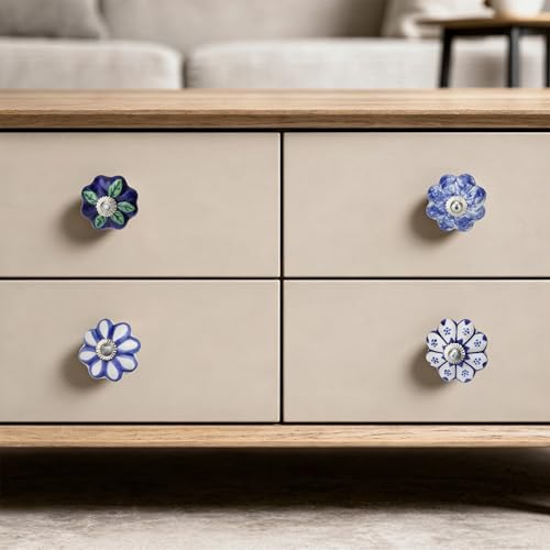 Image of Craft Trade Pumpkin Ceramic Drawer Knobs Set of 10 - Blue Multicolor Cabinet Handles for Kitchen Cabinets Wardrobe Cupboard & Dresser Decorative Drawer Pulls