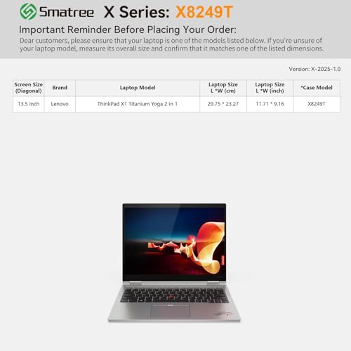 Image of Smatree Hard EVA Protective Sleeve Case Compatible for 13.5 inch Lenovo ThinkPad X1 Titanium Yoga 2 in 1 Laptop Notebook Bag (X8249T)