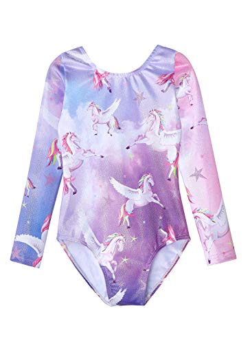HOZIY Long Sleeve Leotards for Girls Gymnastics Kids Toddler Tumbling Outfits Floral Unicorn Galaxy Rainbow Stripe Pattern