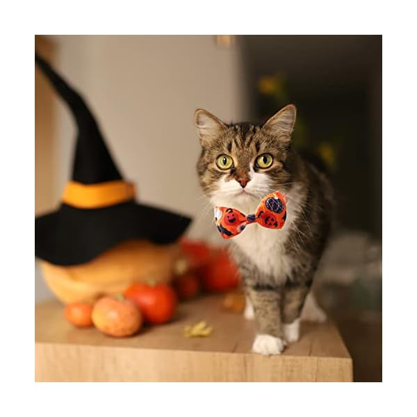 2 pack halloween cat collar with bow tie and bell, holiday pumpkin candy corn collar for kitty kitten girls and boys cats - image 6