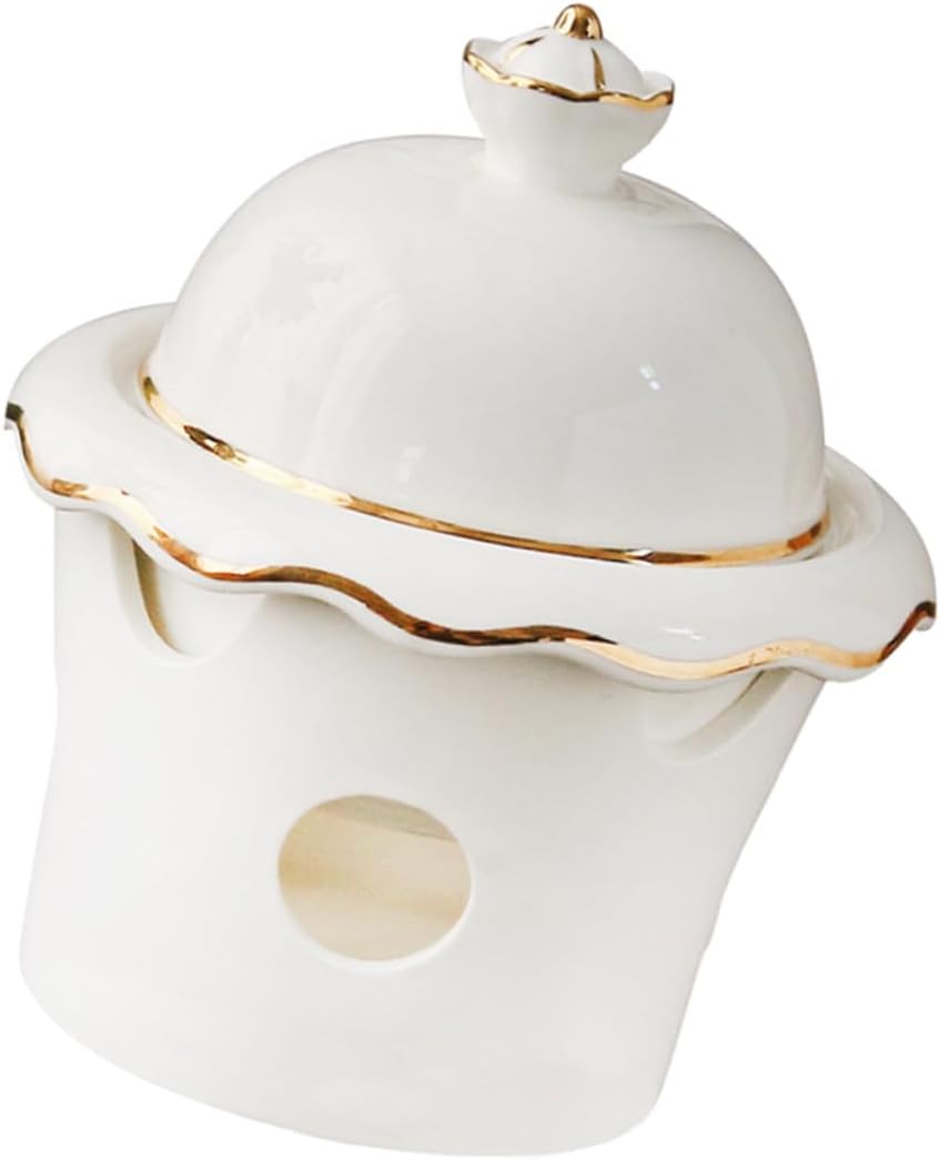 Amosfun Ceramic Gold-Trimmed Cubilose fin Heating Bowl 200ml Non-Skid Dessert Bowl Multipurpose Sweet Treat Cup for Elegant Serving and Dining