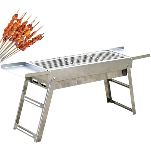 Parrilla portátil de carbón con diseño plegable, estante lateral y fácil de limpiar para camping, playa, patio trasero y reuniones familiares, ideal para cocinar al aire libre