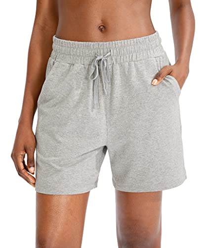 SANTINY Women's Cotton Shorts 5'' Lounge Yoga Shorts Jersey Sweat Bermuda Shorts for Women Walking Athletic with Pockets2
